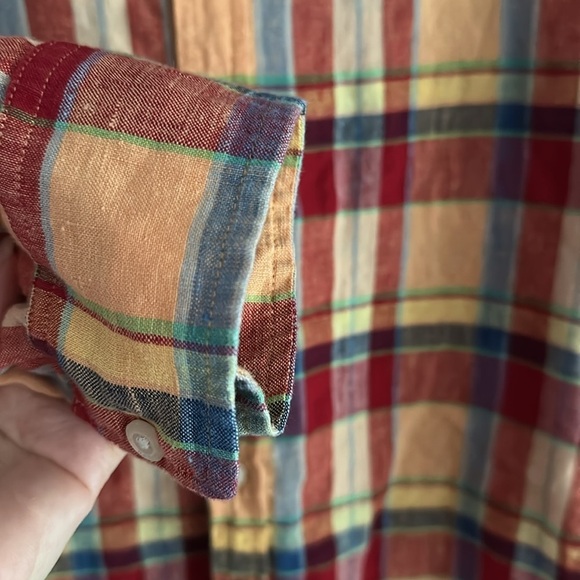 Ralph Ralph Lauren Linen Top Button Down Collared Plaid Shirt - Picture 7 of 15